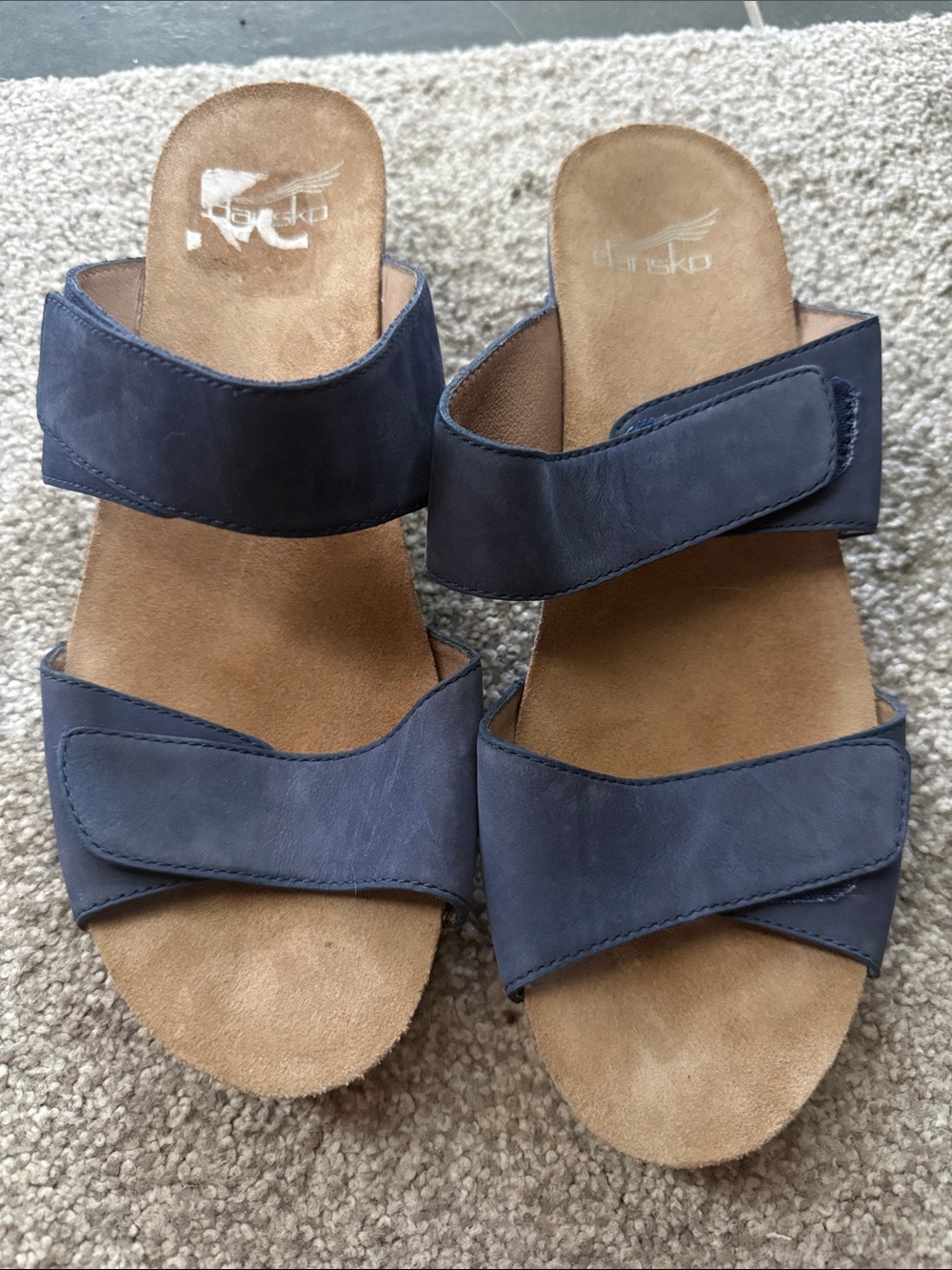 Dansko Women's Navy Dual-Strap Leather Slide Sandals
